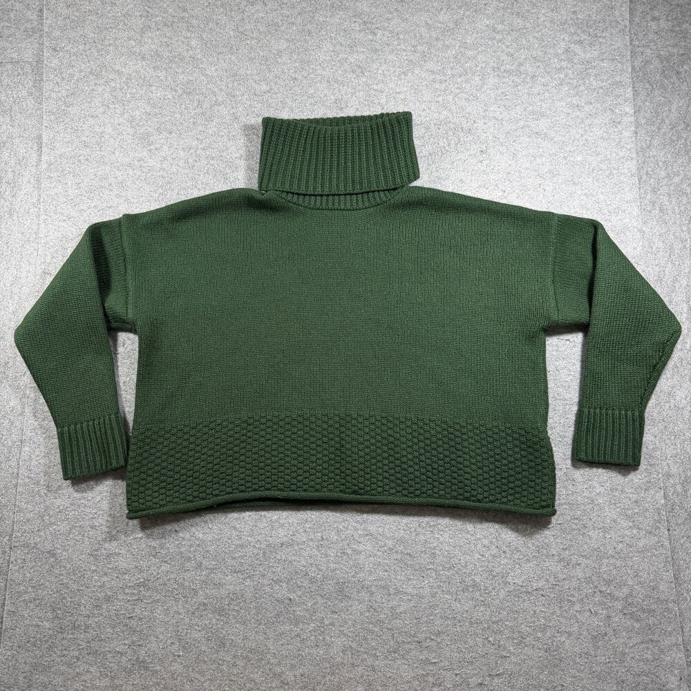Madewell Turtleneck Sweater Womens M Dark Green Merino Wool Cropped Fall Knit